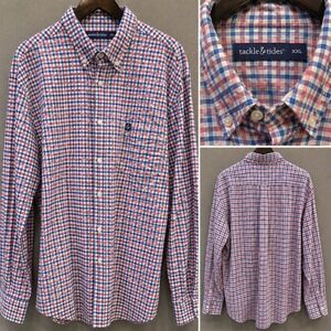 Tackle & Tides Button Down Shirt Men's XXL Red Blue Check Plaid Long Sleeve